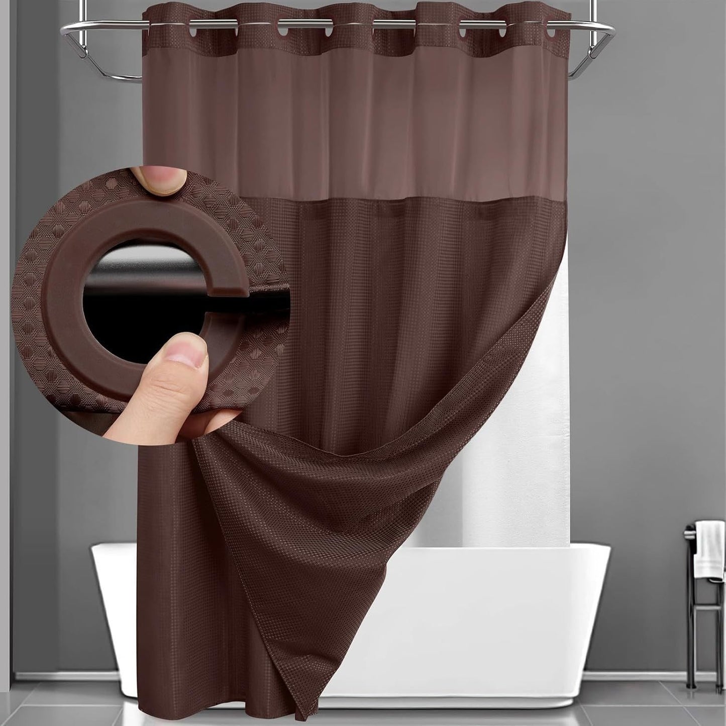 Hotel-Grade Hookless Shower Curtain with Snap-In Liner