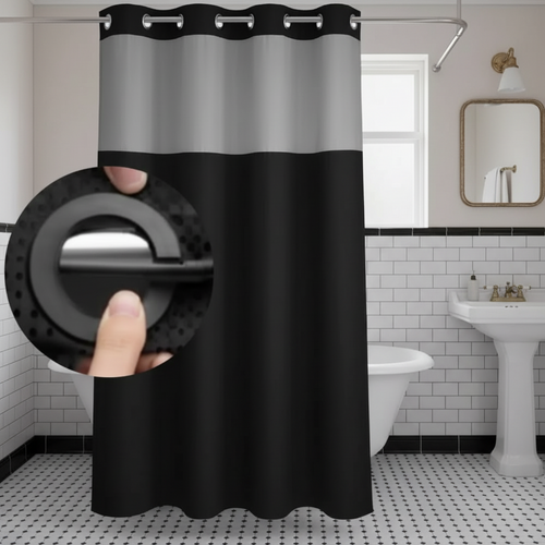 Hotel-Grade Hookless Shower Curtain with Snap-In Liner