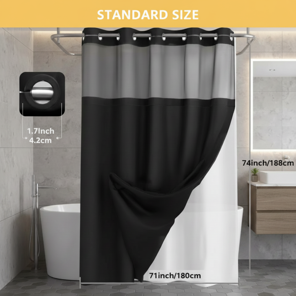 Hotel-Grade Hookless Shower Curtain with Snap-In Liner