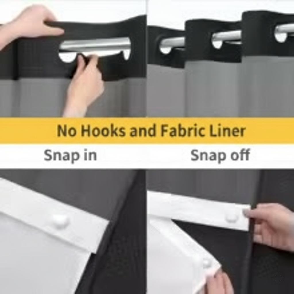 Hotel-Grade Hookless Shower Curtain with Snap-In Liner