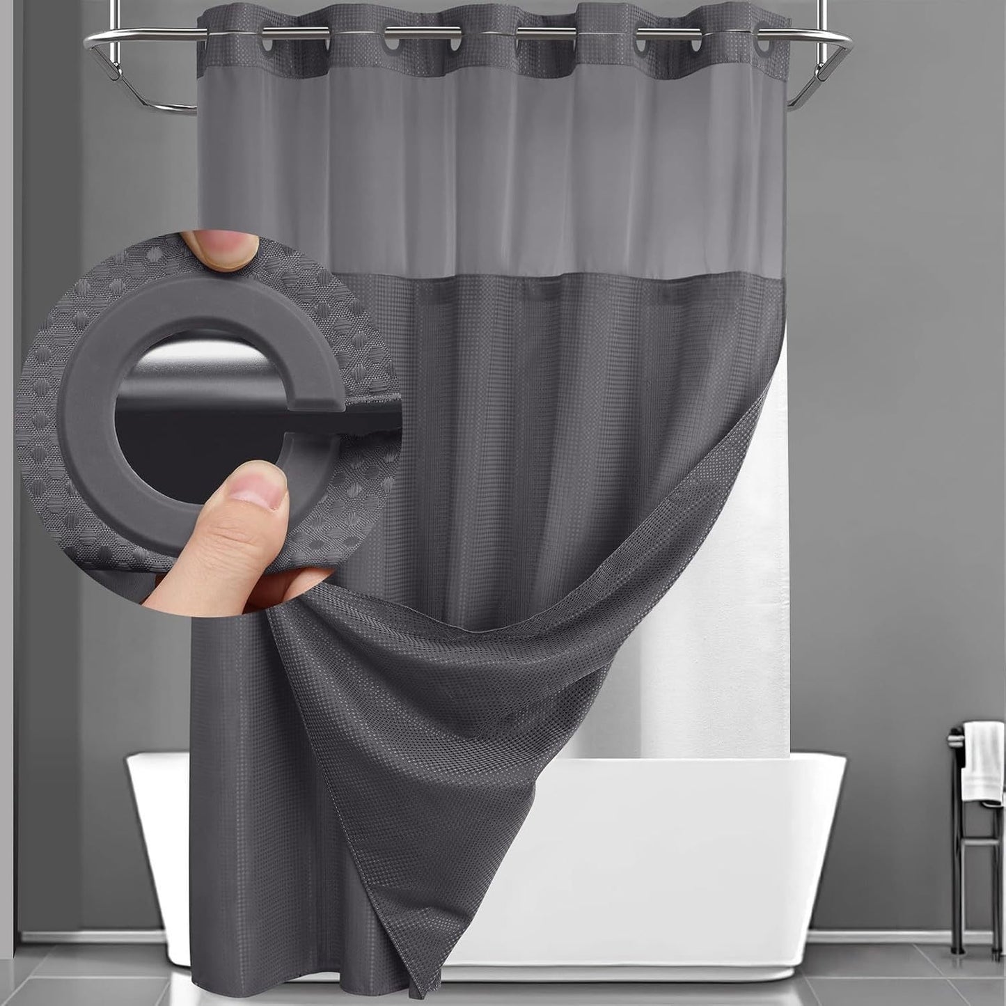 Hotel-Grade Hookless Shower Curtain with Snap-In Liner