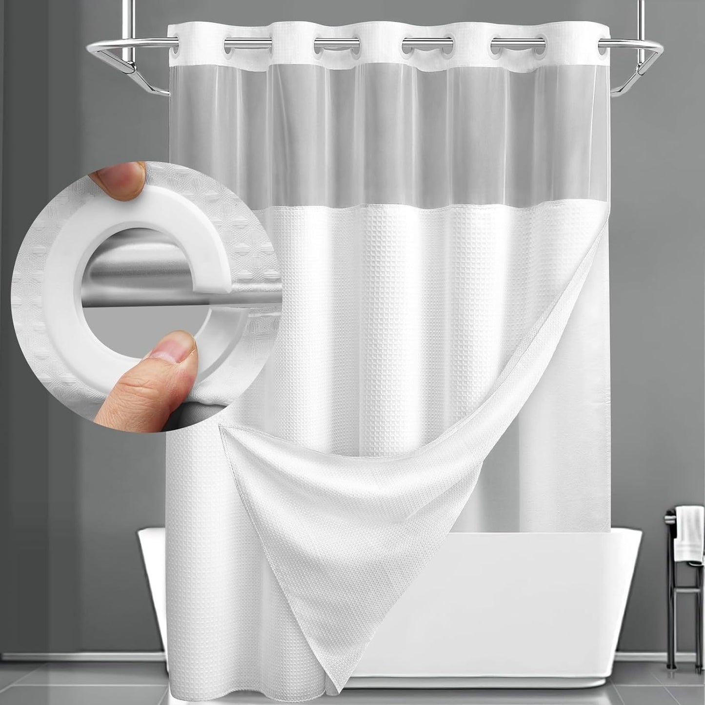 Hotel-Grade Hookless Shower Curtain with Snap-In Liner