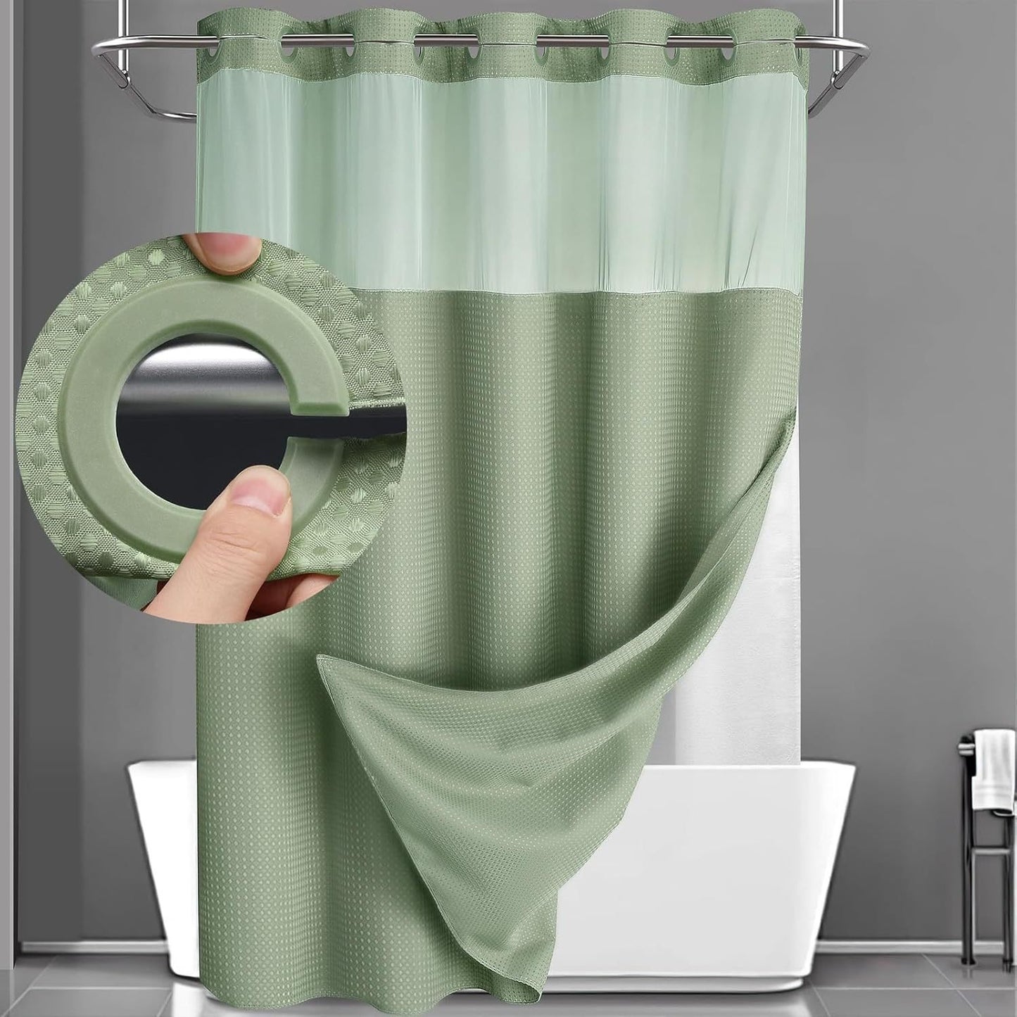 Hotel-Grade Hookless Shower Curtain with Snap-In Liner