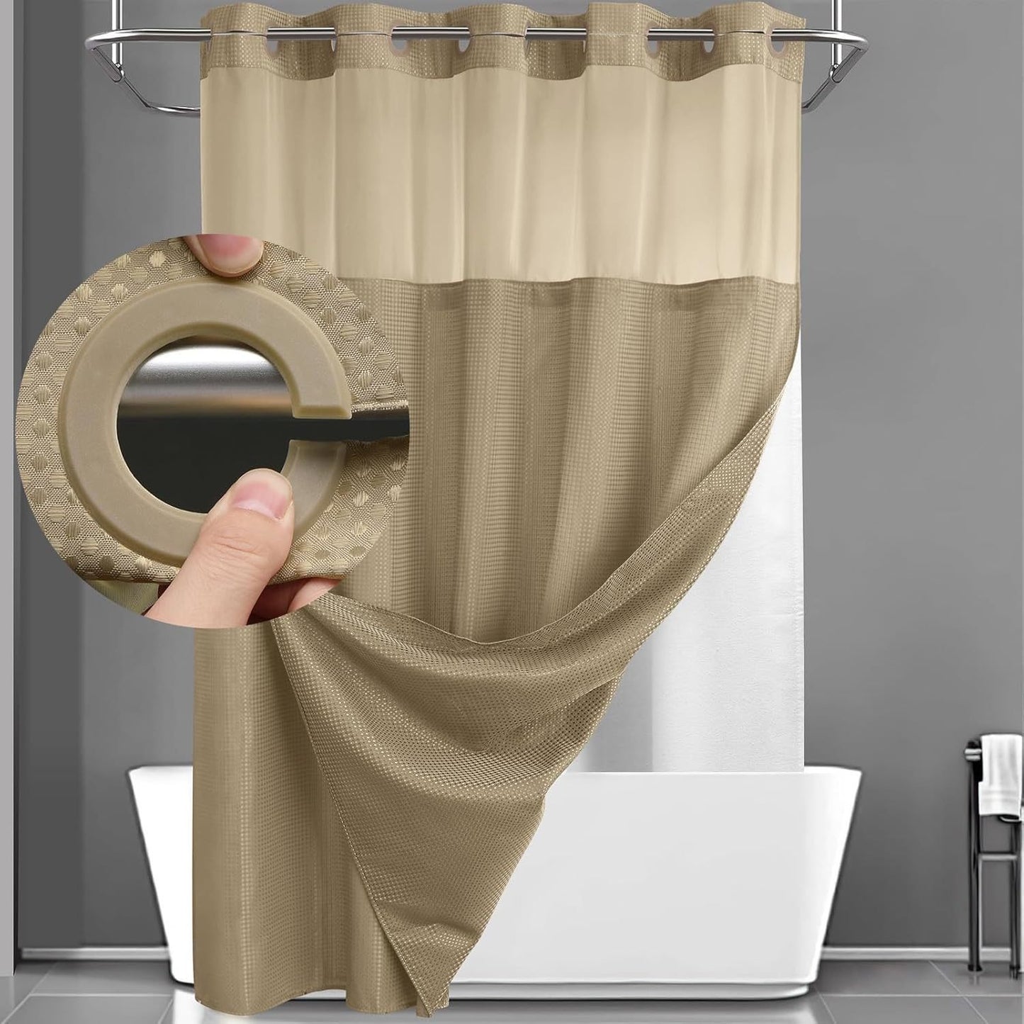 Hotel-Grade Hookless Shower Curtain with Snap-In Liner