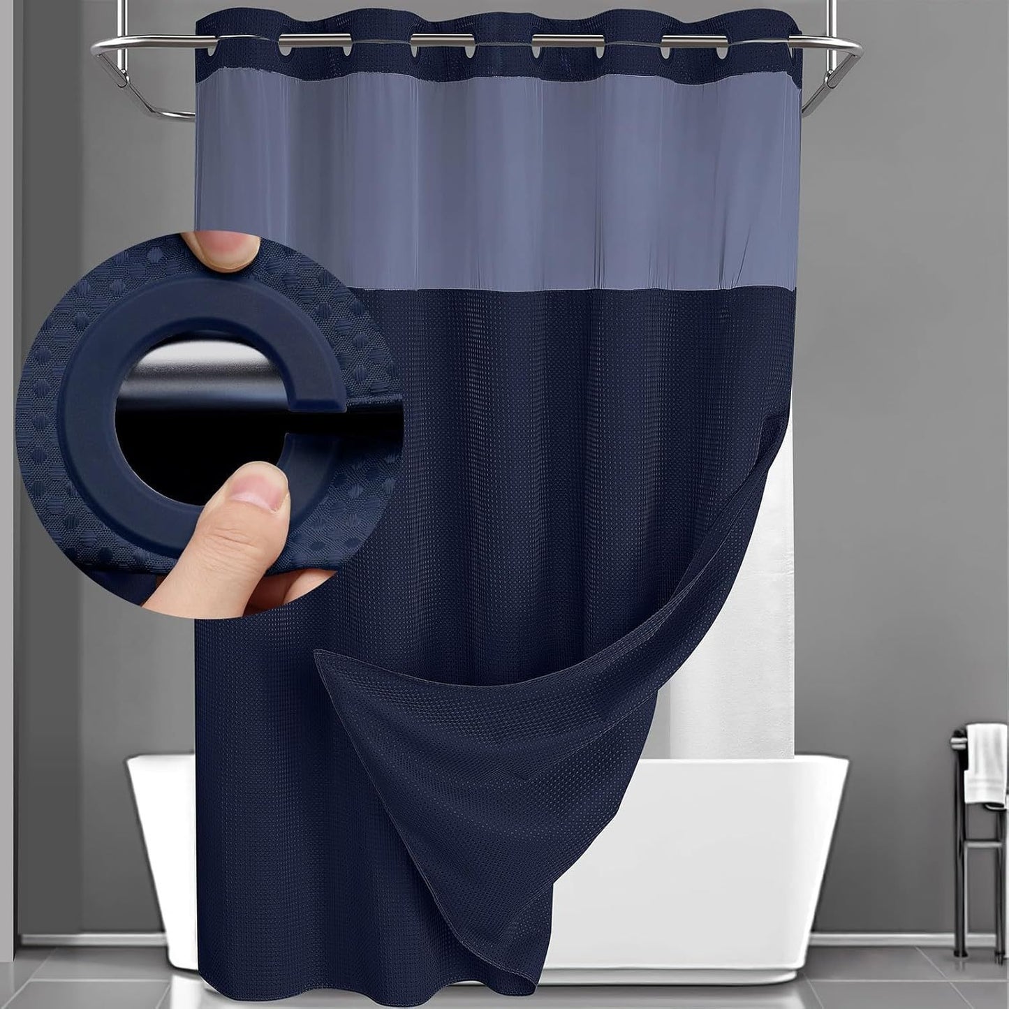 Hotel-Grade Hookless Shower Curtain with Snap-In Liner